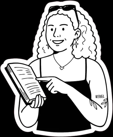 Ilustração da Laryssa segurando um livro